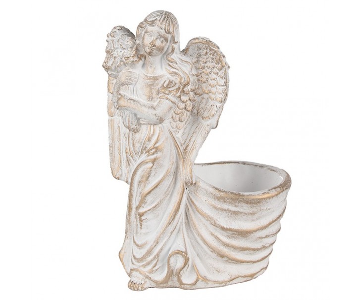 Bílý antik květináč se sochou anděla Angelio Baroque - 22*13*30 cm