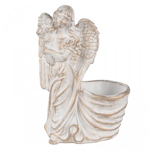 Bílý antik květináč se sochou anděla Angelio Baroque - 22*13*30 cm