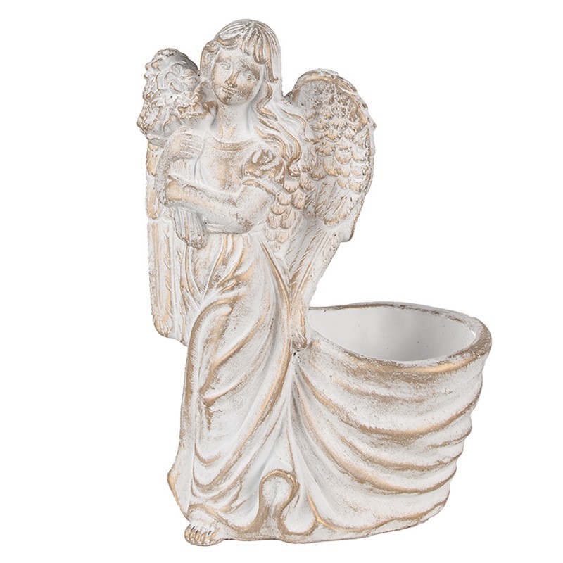 Levně Bílý antik květináč se sochou anděla Angelio Baroque - 22*13*30 cm 6TE0505