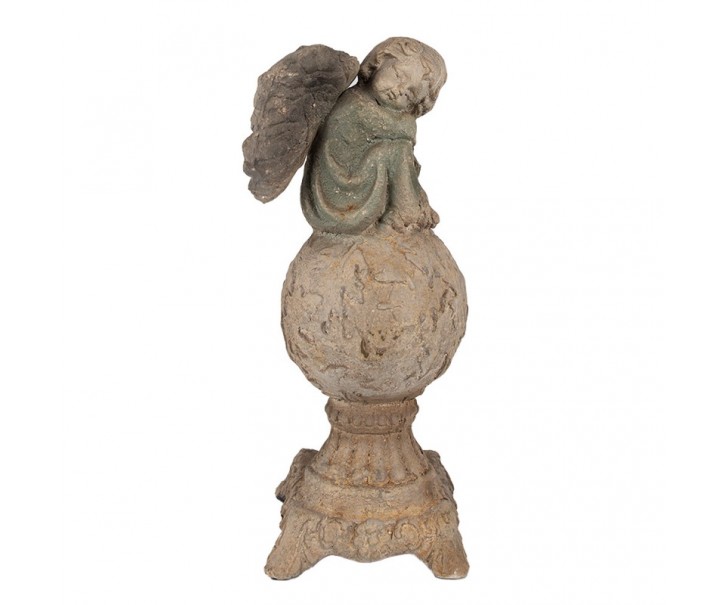 Béžovo-zelená antik dekorace socha anděl Angel Baroque - 18*17*44 cm