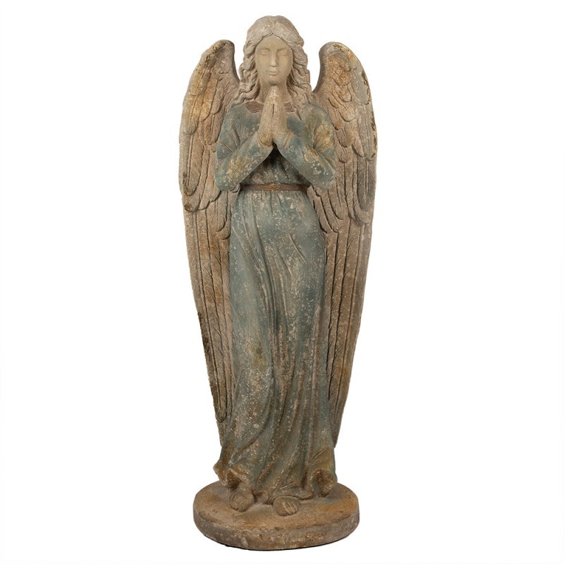 Béžovo-zelená antik dekorace socha anděl Angel Vintage - 48*32*119 cm