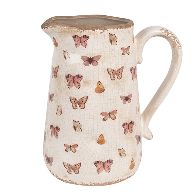 Béžový keramický džbán s motýlky Butterfly Paradise L - 21*15*23 cm