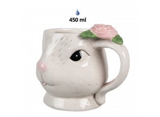 Růžovobílý keramický hrneček ve tvaru králíčka Rabbit - 16*11*11 cm / 450 ml