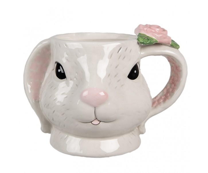 Růžovobílý keramický hrneček ve tvaru králíčka Rabbit - 16*11*11 cm / 450 ml