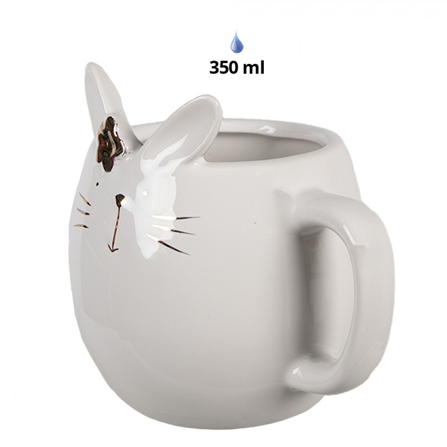 Bílý porcelánový hrneček ve tvaru králíčka Rabbit - 13*10*11 cm / 350 ml