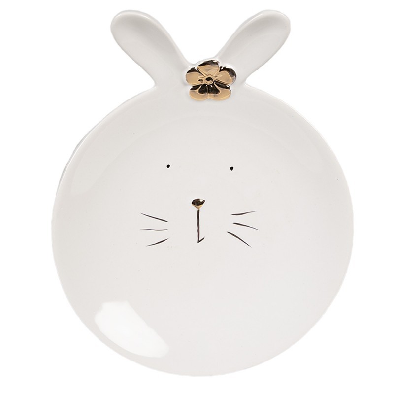 Bílý porcelánový dezertní talířek ve tvaru králíčka Rabbit - Ø 15* 19 *5 cm Clayre & Eef