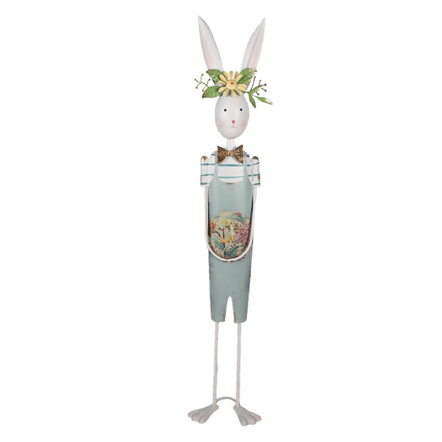 Kovová dekorativní socha králík v obleku s květinou - 17*12*88 cm 5Y1216