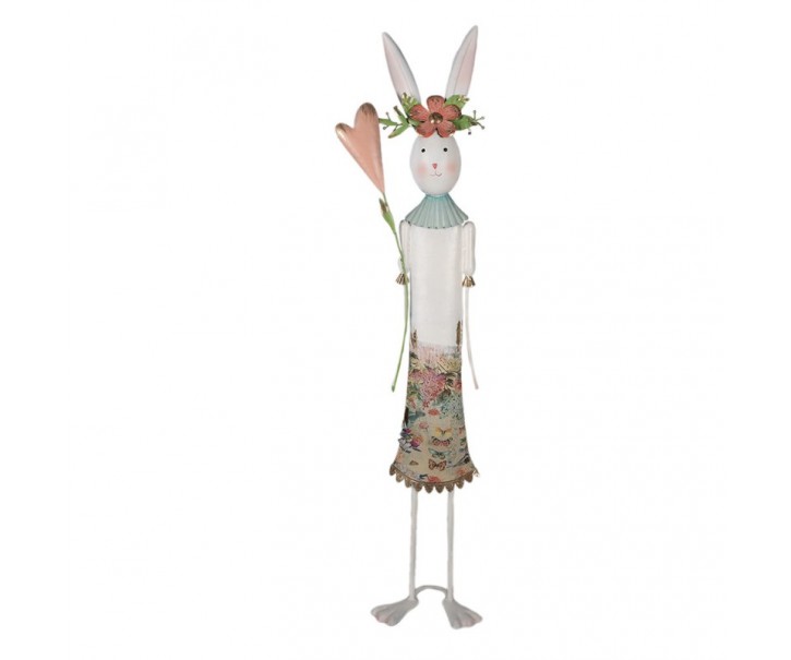 Kovová dekorativní socha králík v sukni s květinou - 22*12*88 cm