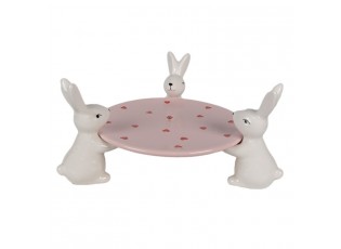 Růžová keramická miska / podnos s králíčky a srdíčky - 24*23*12 cm 