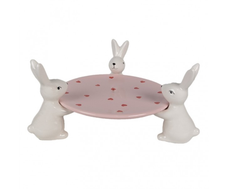 Růžová keramická miska / podnos s králíčky a srdíčky - 24*23*12 cm 
