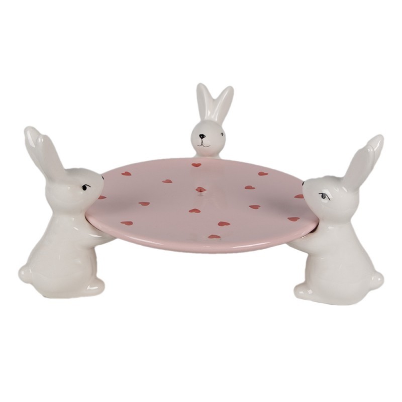 Růžová keramická miska / podnos s králíčky a srdíčky - 24*23*12 cm 6CE1693