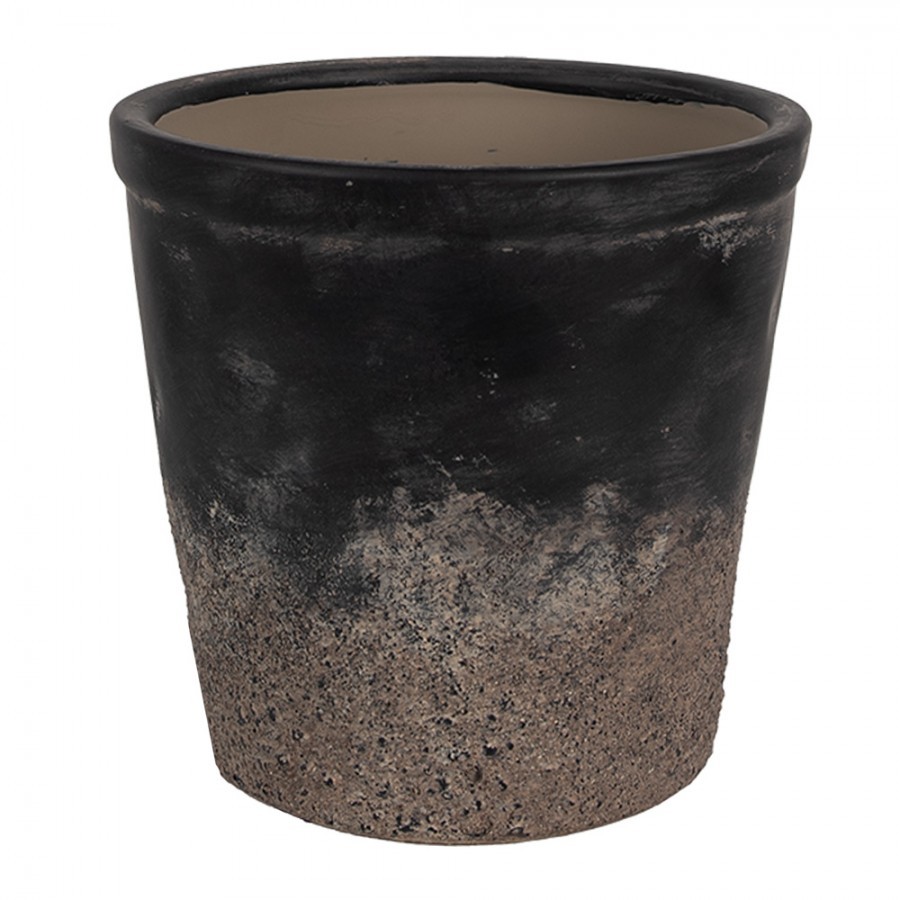 Černo-šedý keramický obal na květináč S - Ø 12*11 cm 