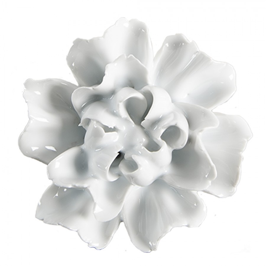 Levně Bílá keramická úchytka květina - Ø 6*3/6 cm 65305