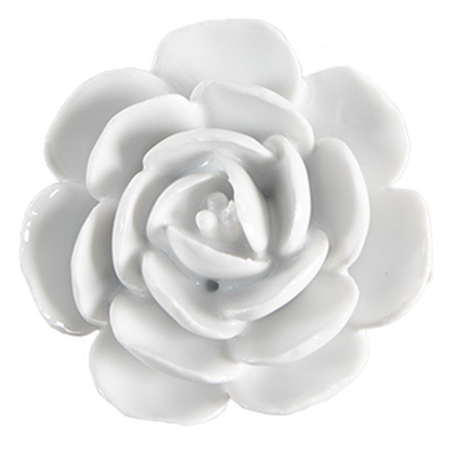 Bílá keramická úchytka květina - Ø 6*3/6 cm 65306