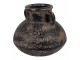 Černo-šedý keramický obal na květináč/ váza s uchy a květy - Ø 15*13 cm 