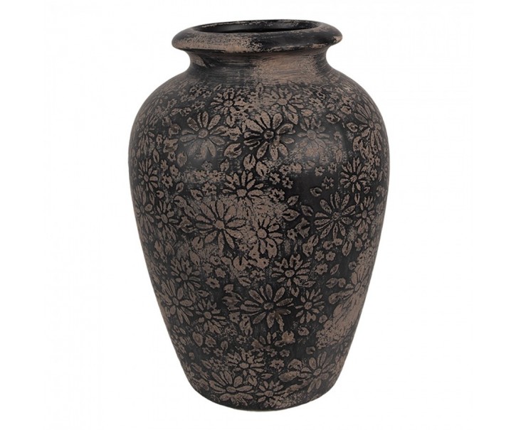 Černo-šedá keramická váza s květy - Ø 18*26 cm 