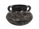Černo-šedý keramický obal na květináč/ váza s uchy a květy - Ø 21*13 cm 
