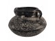 Černo-šedý keramický obal na květináč/ váza s uchy a květy - Ø 21*13 cm 