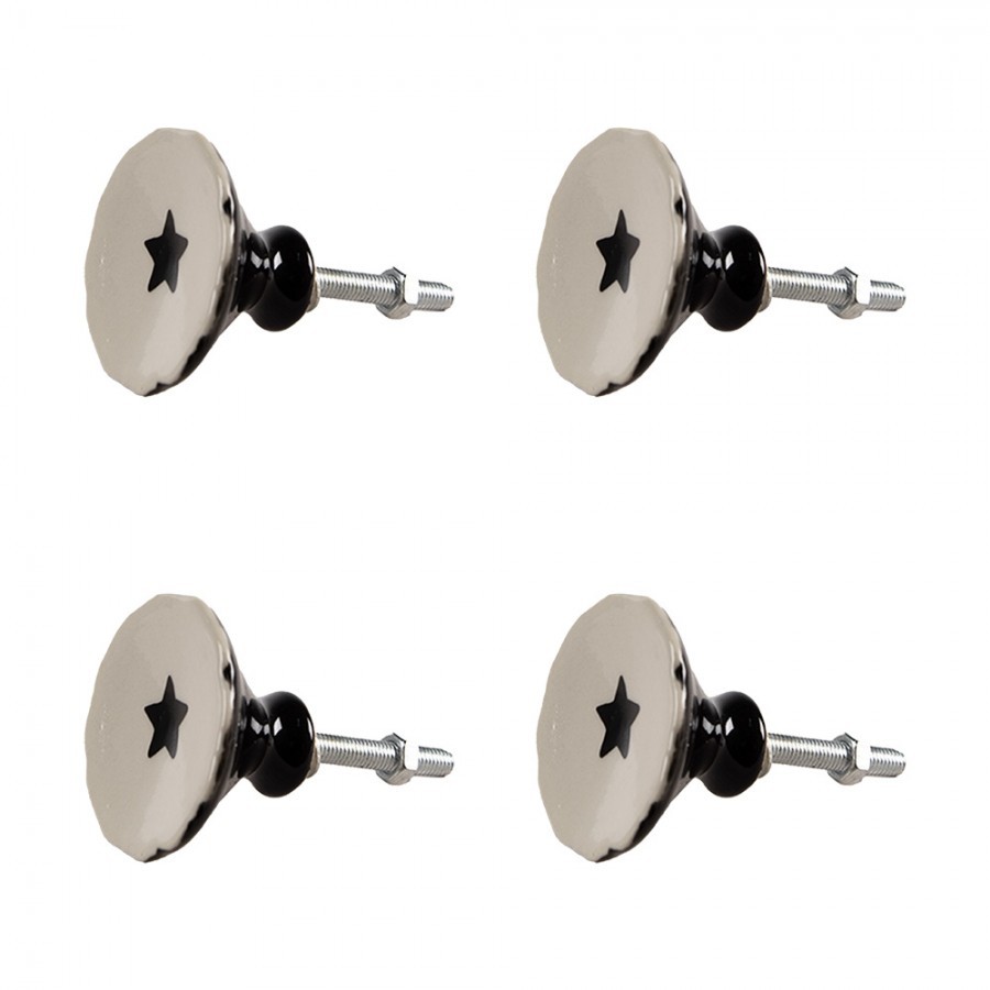Set 4ks béžová keramická úchytka s hvězdou - Ø 4*3/6 cm