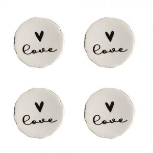 Set 4ks béžová keramická úchytka se srdíčky Love - Ø 4*3 /6 cm