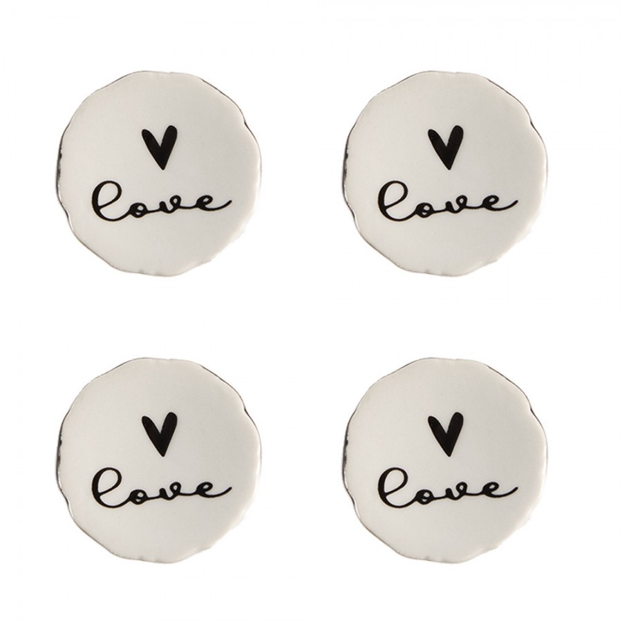 Set 4ks béžová keramická úchytka se srdíčky Love - Ø 4*3 /6 cm