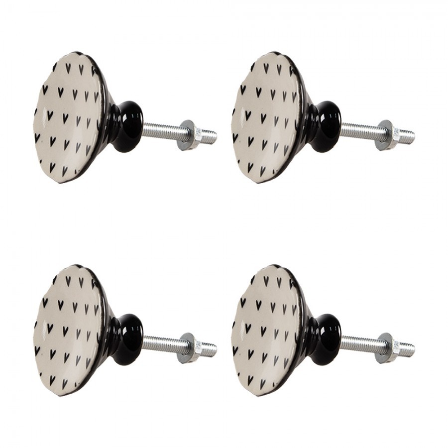 Set 4ks béžová keramická úchytka se srdíčky - Ø 4*3 /6 cm
