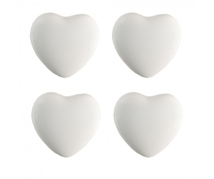 Set 4ks bílá keramická úchytka ve tvaru srdce - Ø 4*3 /6 cm