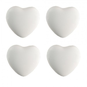 Set 4ks bílá keramická úchytka ve tvaru srdce - Ø 4*3 /6 cm
