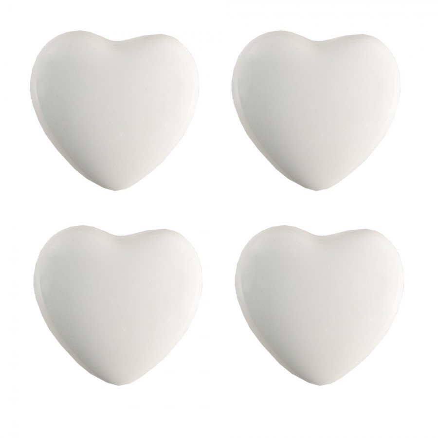 Set 4ks bílá keramická úchytka ve tvaru srdce - Ø 4*3 /6 cm