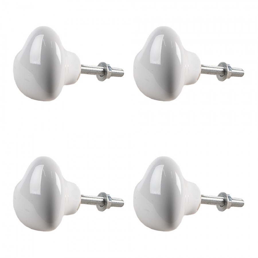 Set 4ks bílá keramická úchytka ve tvaru srdce - Ø 4*3 /6 cm