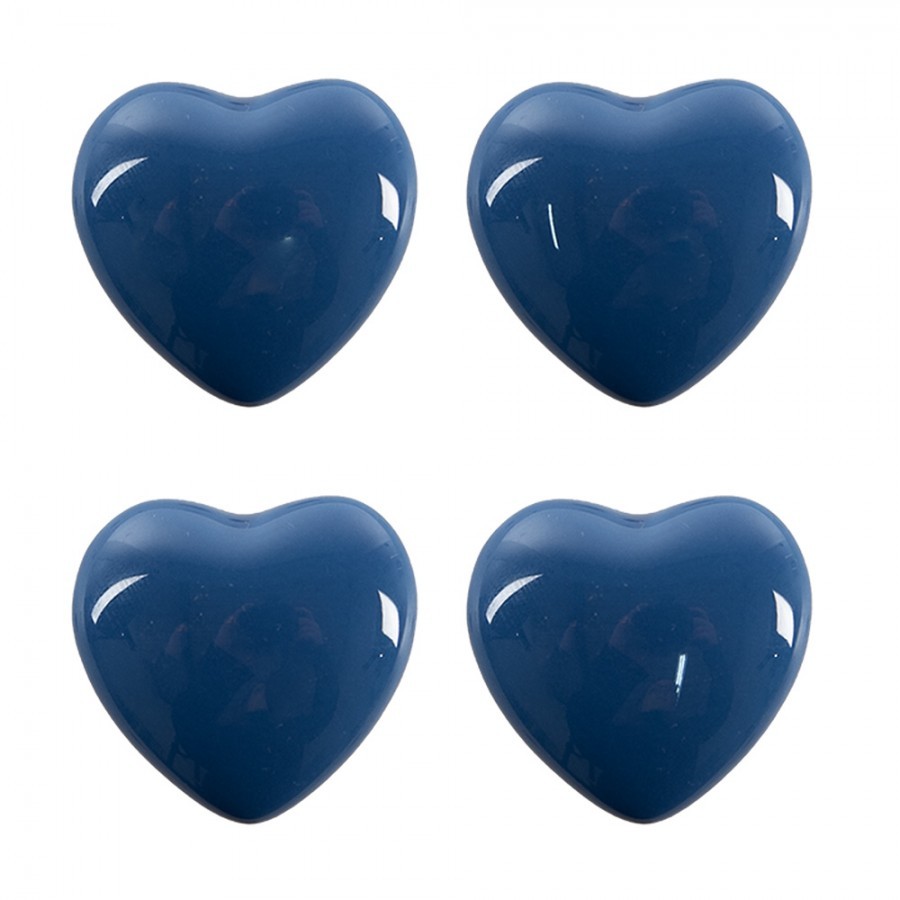 Set 4ks modrá keramická úchytka ve tvaru srdce - Ø 4*3 /6 cm Clayre & Eef