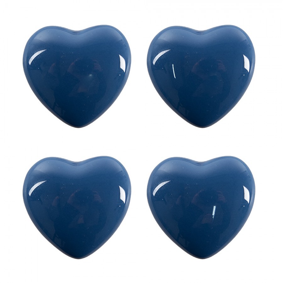 Set 4ks modrá keramická úchytka ve tvaru srdce - Ø 4*3 /6 cm