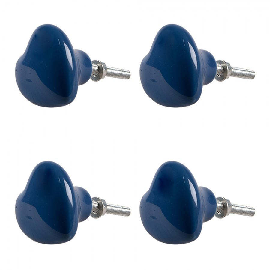 Set 4ks modrá keramická úchytka ve tvaru srdce - Ø 4*3 /6 cm