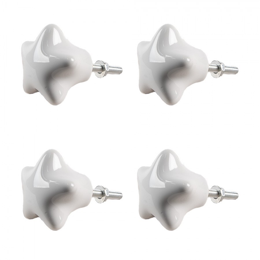 Set 4ks bílá úchytka hvězda - Ø 4* 3/6 cm