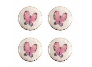 Set 4ks béžová keramická úchytka s motýlky - Ø 3 cm 