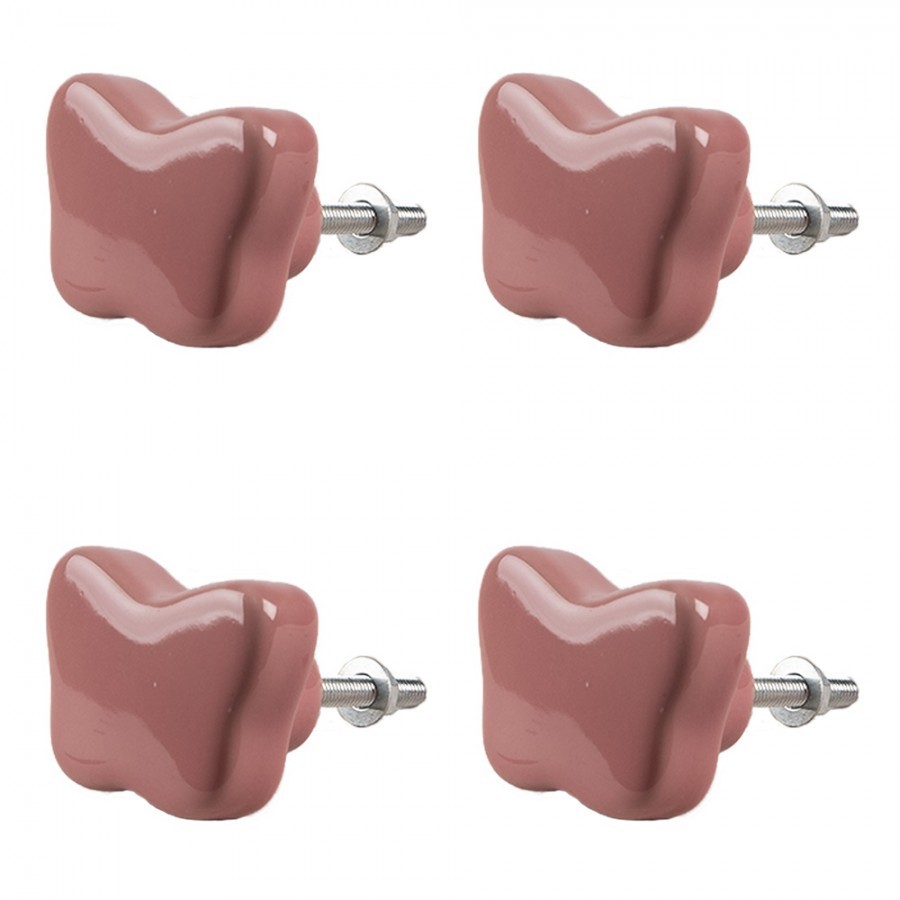 Set 4ks růžová keramická úchytka ve tvaru motýlka - Ø 4*3 cm