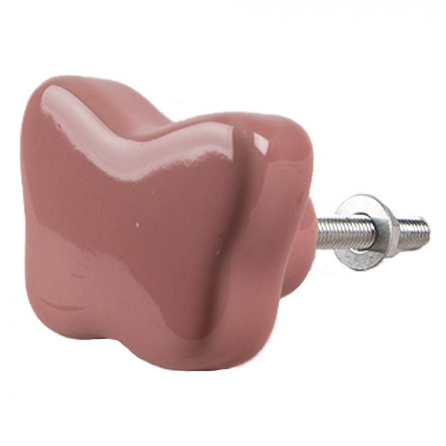 Set 4ks růžová keramická úchytka ve tvaru motýlka - Ø 4*3 cm