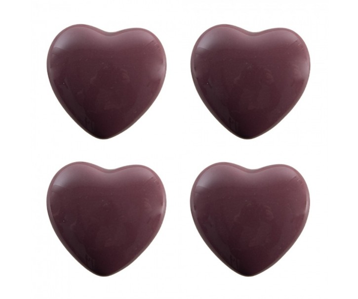Set 4ks fialová úchytka srdce - Ø 4* 3/6 cm