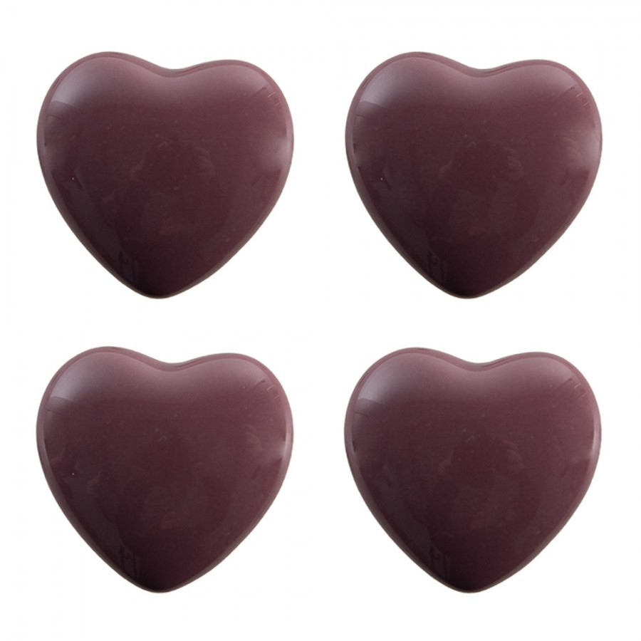 Set 4ks fialová úchytka srdce - Ø 4* 3/6 cm