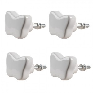 Set 4ks bílá keramická úchytka ve tvaru motýlka - Ø 4*3 cm