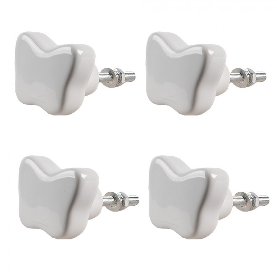 Set 4ks bílá keramická úchytka ve tvaru motýlka - Ø 4*3 cm