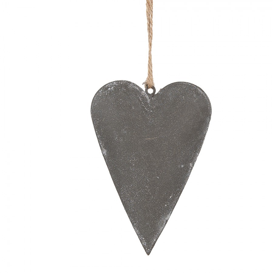 Šedé plechové ozdobné závěsné srdce s květy S - 11*2*8 cm