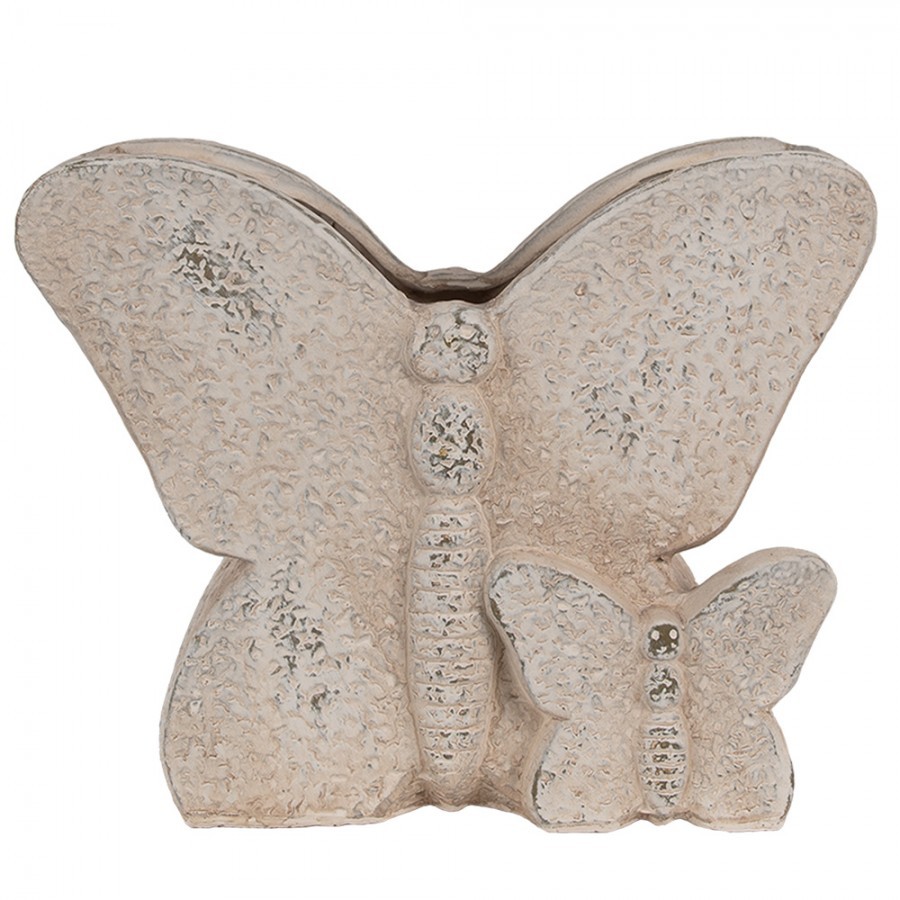 Béžový antik cementový květináč motýl Butterfly - 24*10*19 cm Clayre & Eef