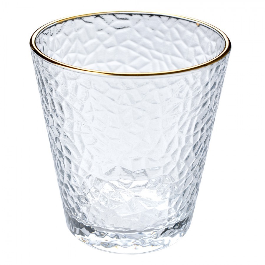 Levně Transparentní sklenice na vodu se zlatým proužkem - Ø 9*9 cm / 320 ml 6GL4877