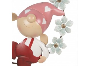 Nástěnná kovová dekorace skřítek v květinovém věnci Gnome - 50*9*61 cm