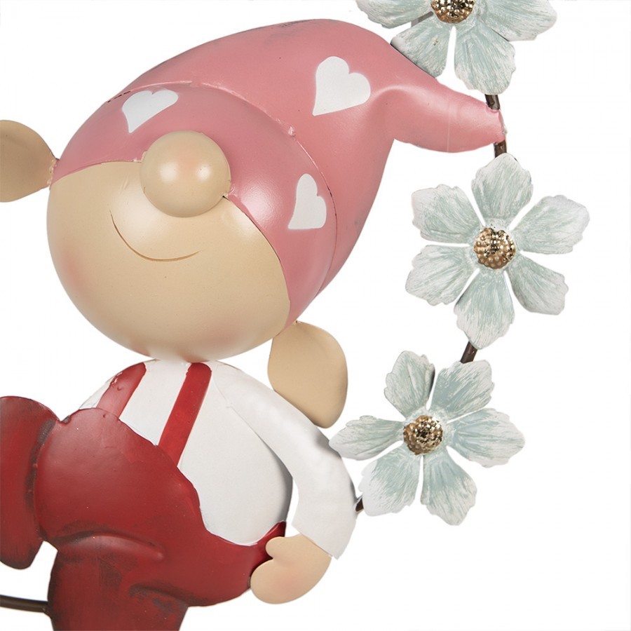 Nástěnná kovová dekorace skřítek v květinovém věnci Gnome - 50*9*61 cm