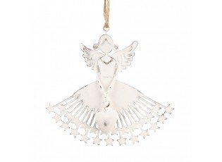 Bílá antik závěsná dekorace anděl - 13*12 cm