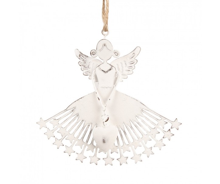 Bílá antik závěsná dekorace anděl - 13*12 cm