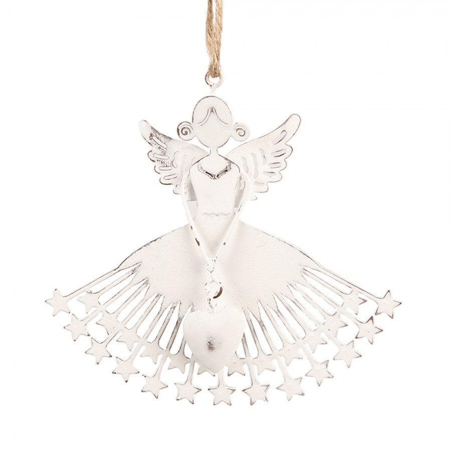 Bílá antik závěsná dekorace anděl - 13*12 cm Clayre & Eef