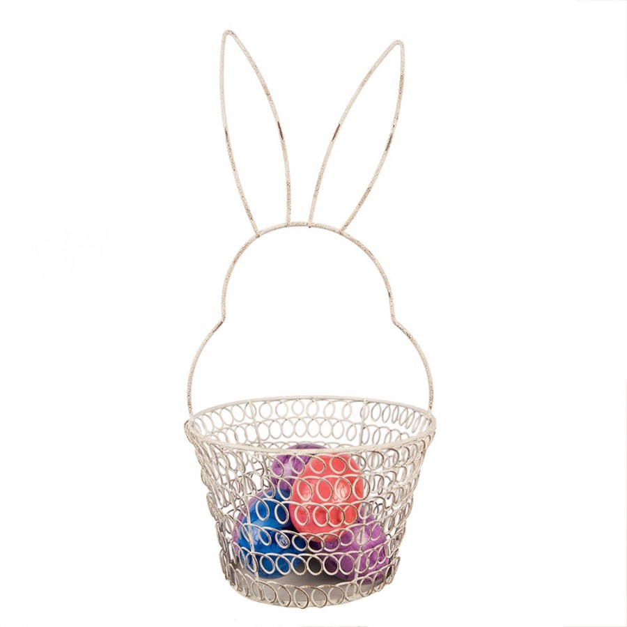 Bílý drátěný dekorační košík králík Bunny M - Ø 15*34 cm